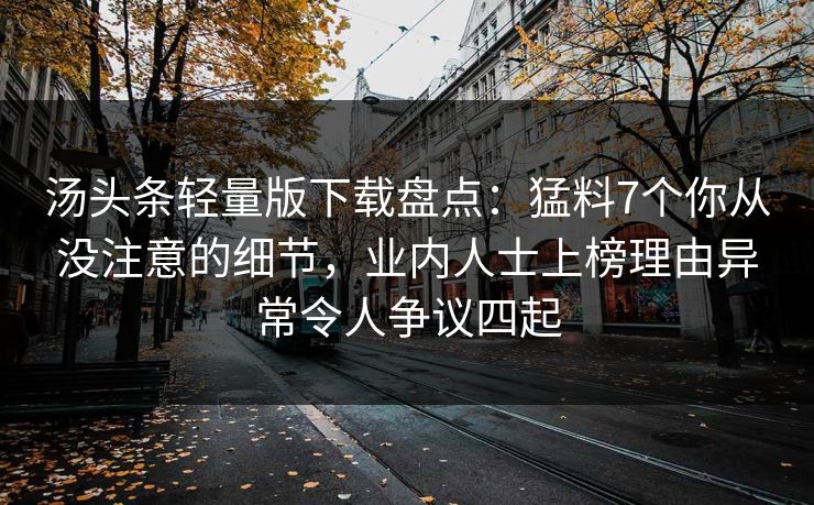汤头条轻量版下载盘点：猛料7个你从没注意的细节，业内人士上榜理由异常令人争议四起