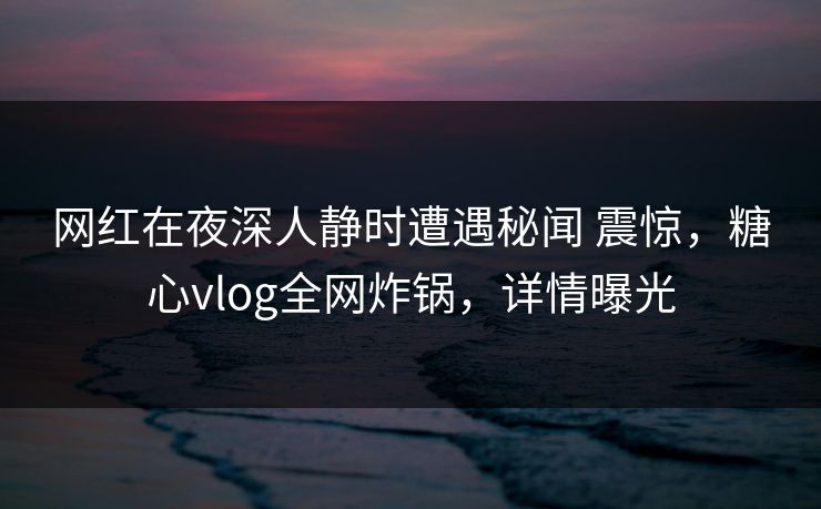 网红在夜深人静时遭遇秘闻 震惊，糖心vlog全网炸锅，详情曝光